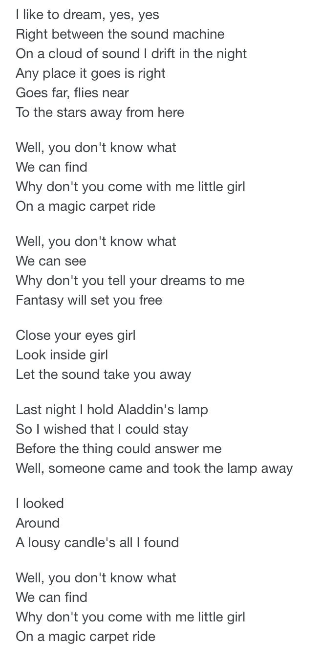 lyrics magic carpet ride - Google Search