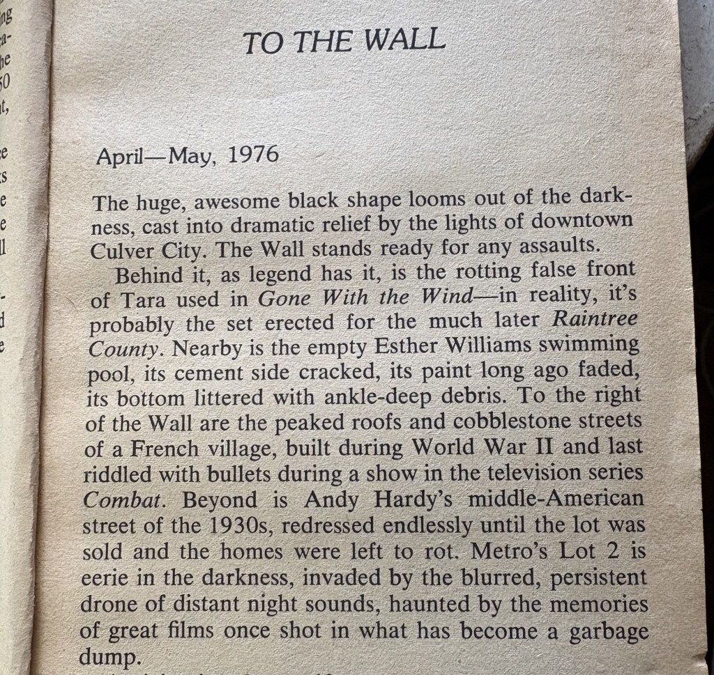 Text from an article titled 'TO THE WALL' discussing various movie sets and locations in Culver City, including references to 'Gone With the Wind' and 'Raintree County'.