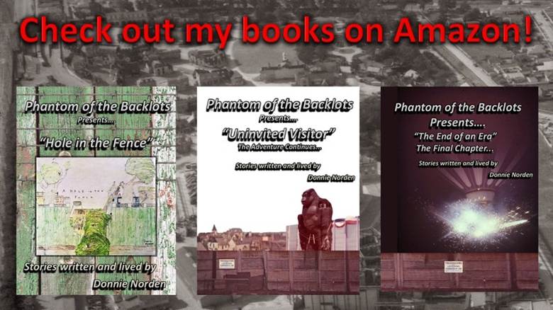 Book cover for 'Phantom of the Backlots: Hole in the Fence' featuring a faded map design.